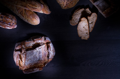 Bread on black wood